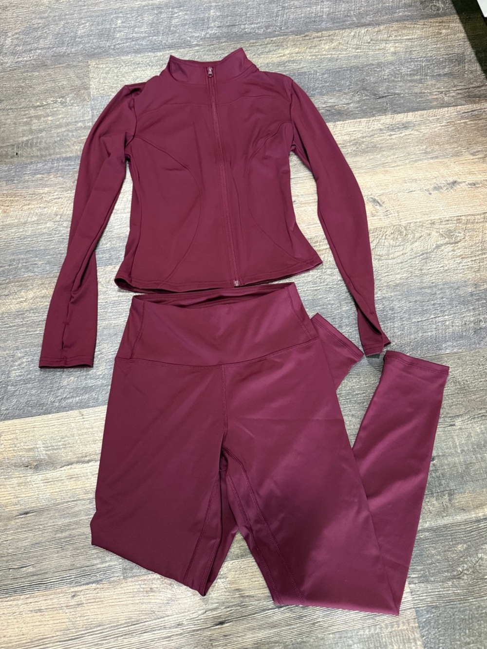 Women's Burgundy Active Zip Jacket & Leggings Set